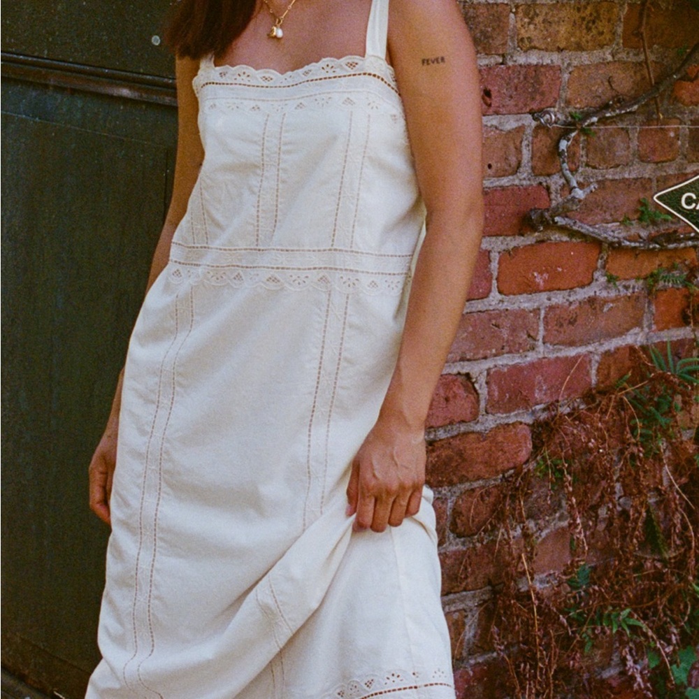 aerie Cream Maxi Dress with Lace Trim